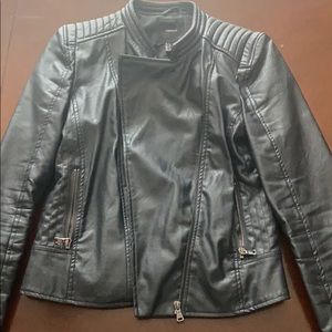 Matte Navy Faux Leather Motorcycle Jacket